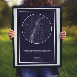 Imagem de mulher segurando um quadro do Mapa do Meu Céu