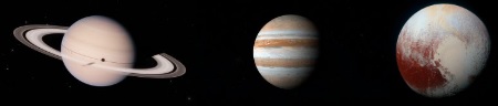 ilustração de saturno, júpiter e plutão juntos