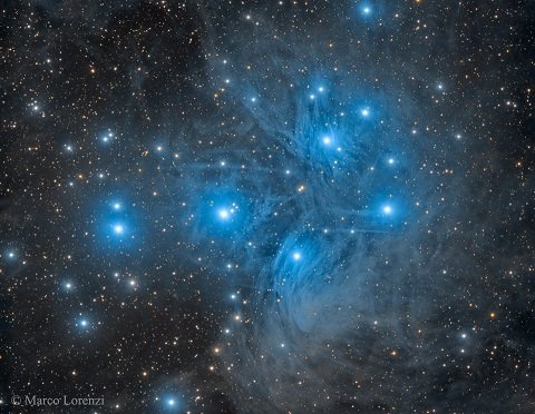 Pleiades da constelação de Touro por Marco Lorenzi e APOD Nasa