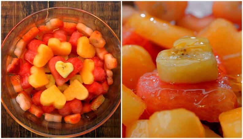 Frutas cortadas em formato de coração
